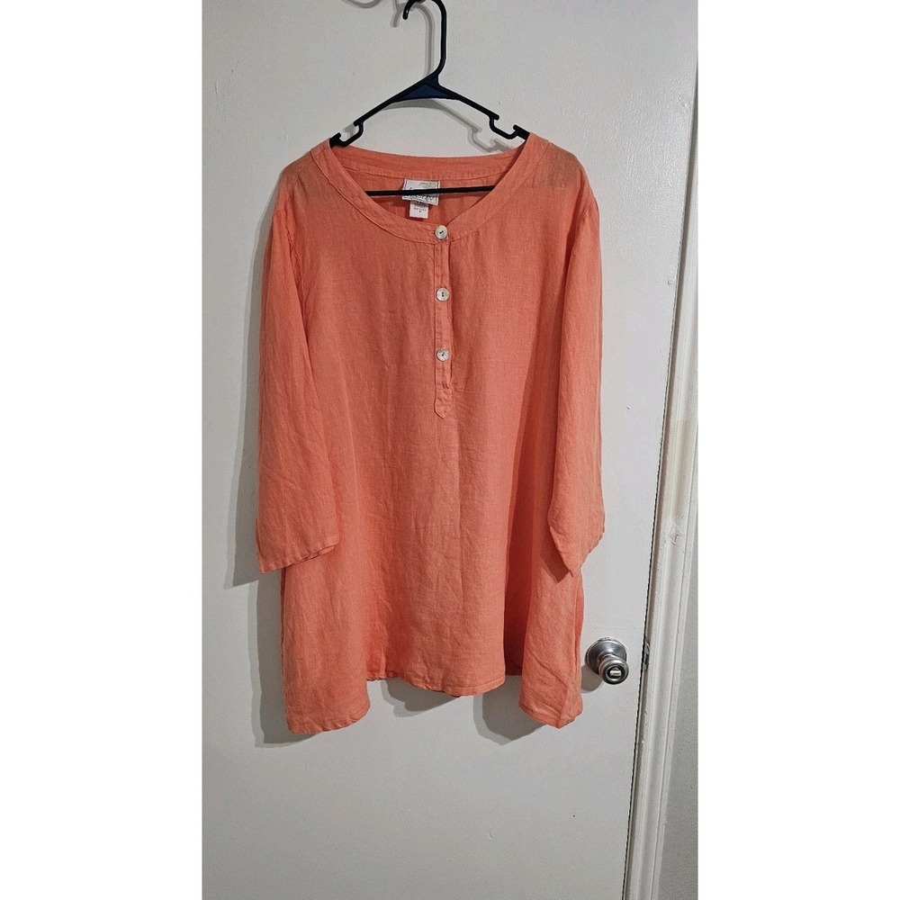La Fixsun Linen‎ Tunic Top Medium Orange Minimalist Relaxed Longer Boho Modest